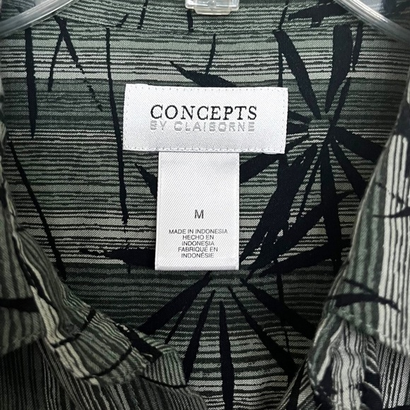 Concepts By Claiborne Button Front Short Sleeve Shirt Dark Green Mens Medium - Picture 3 of 8